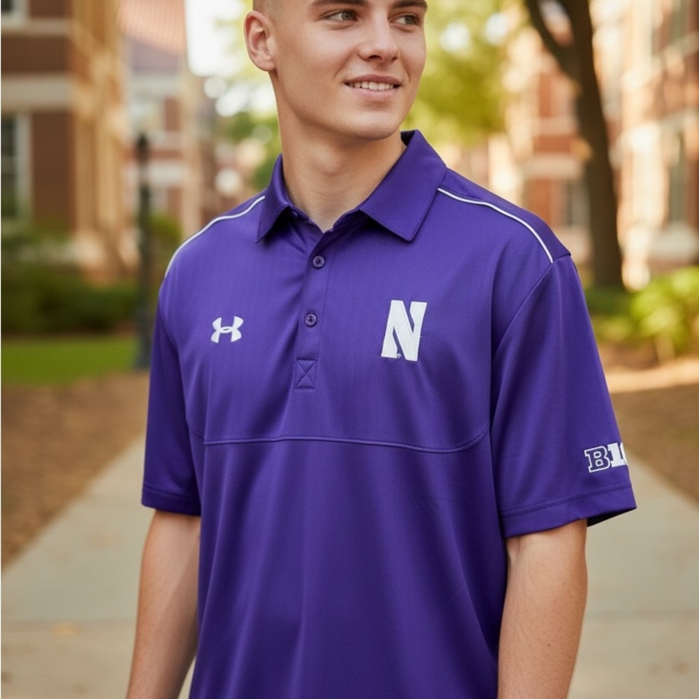 Under Armour Men's Northwestern Wildcats Sideline Polo Shirt- Purple, Medium